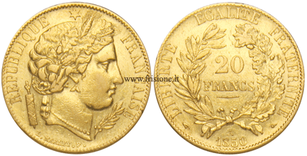 Francia - II Repubblica - 20 Franchi oro 1850 A - marengo francese
