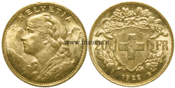 Svizzera - 20 Franchi oro 1922 marengo svizzero