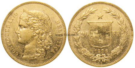 Svizzera 20 Franchi oro 1896