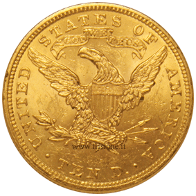 10 $ oro USA 1907 rovescio