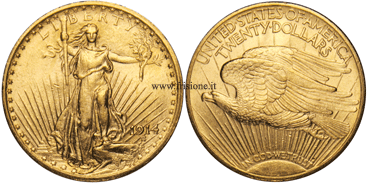 Stati Uniti 20 Dollari oro 1914 S - tipo statua