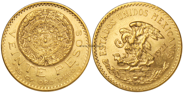 Messico - 20 Pesos oro 1921 - calendario